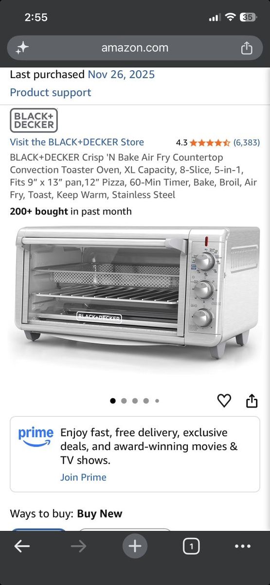 BLACK+DECKER Crisp 'N Bake Air Fry Countertop Convection Toaster Oven, XL