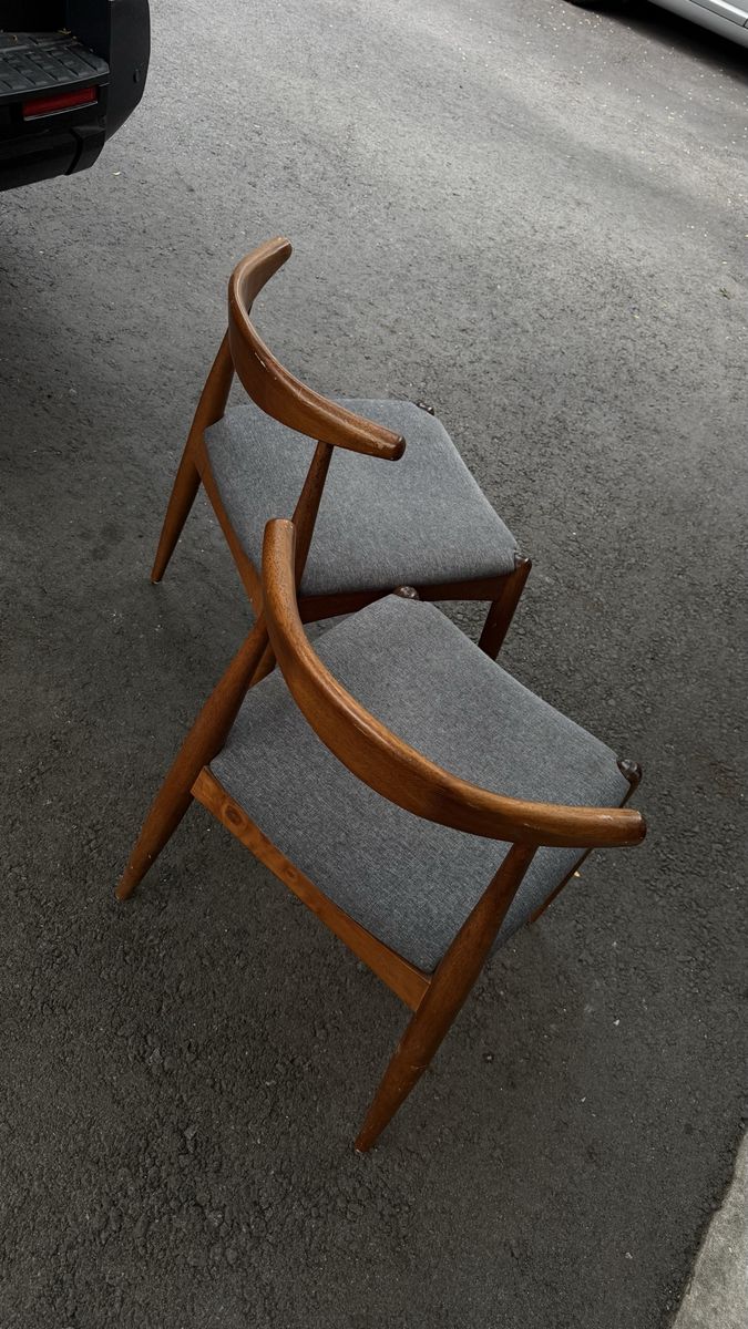 Asap Mid-Century Modern Wooden Dining Chairs with Gray Upholstered Seats - Set of 2