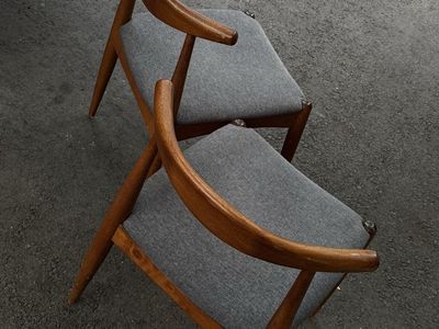 Asap Mid-Century Modern Wooden Dining Chairs with Gray Upholstered Seats - Set of 2