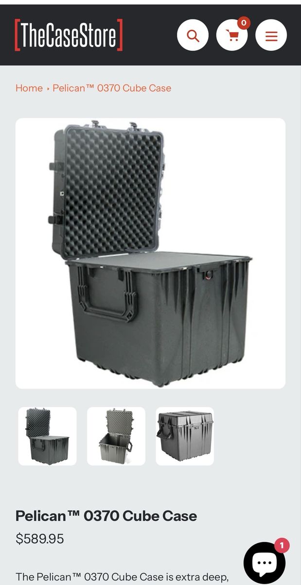 Pelican 0370 cube case. Waterproof packaging valueables
