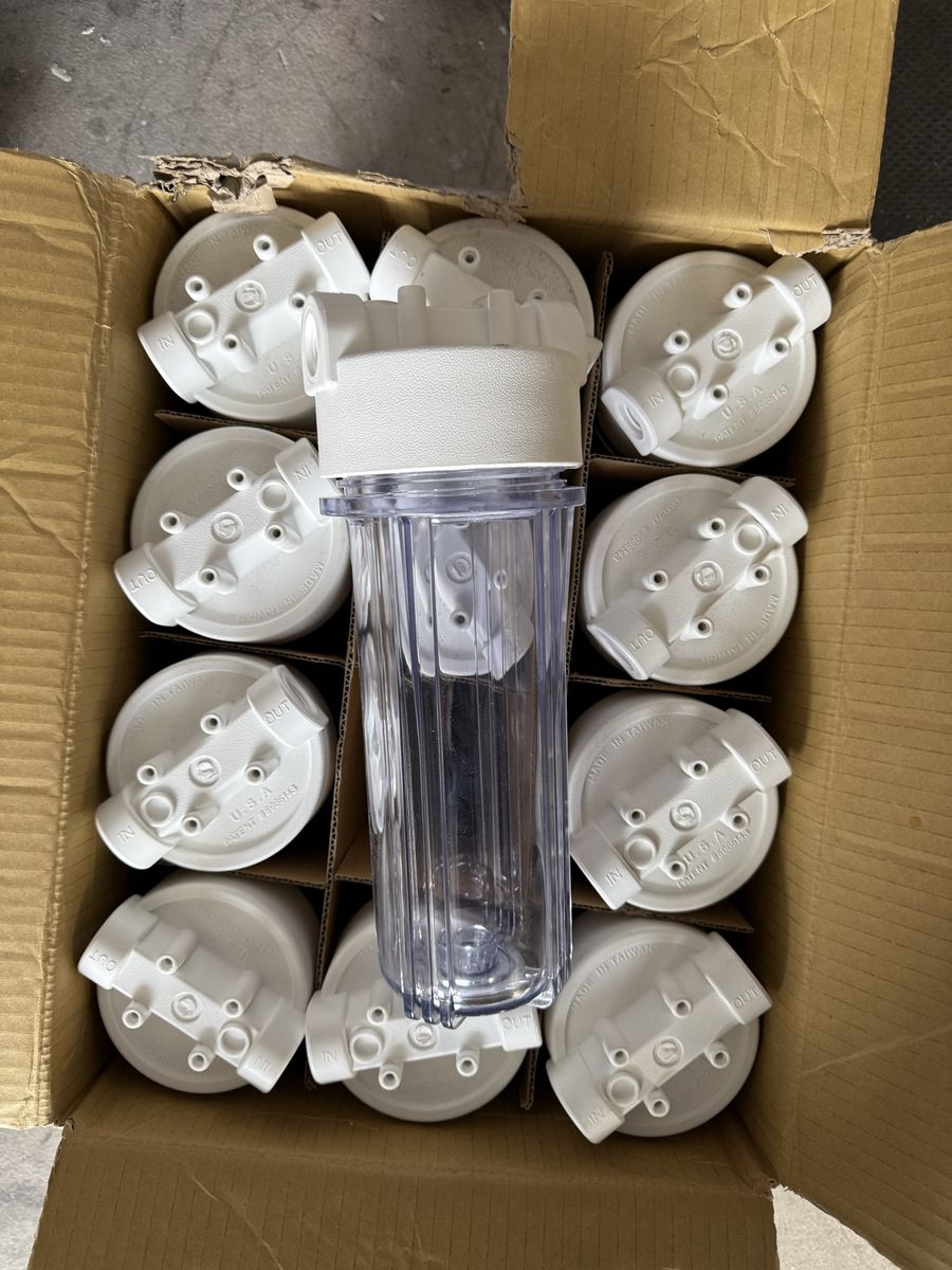 Water Filter Housings - Clear 10-inch Units with White Caps