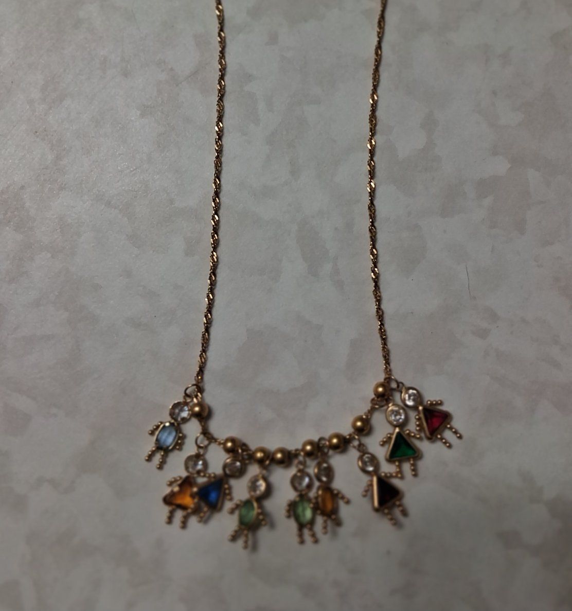 Unique Gold-Tone Charm Necklace with Colorful Rhinestone Figures, Unbranded Fashion Jewelry