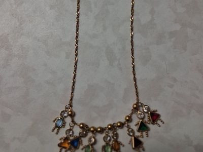 Unique Gold-Tone Charm Necklace with Colorful Rhinestone Figures, Unbranded Fashion Jewelry