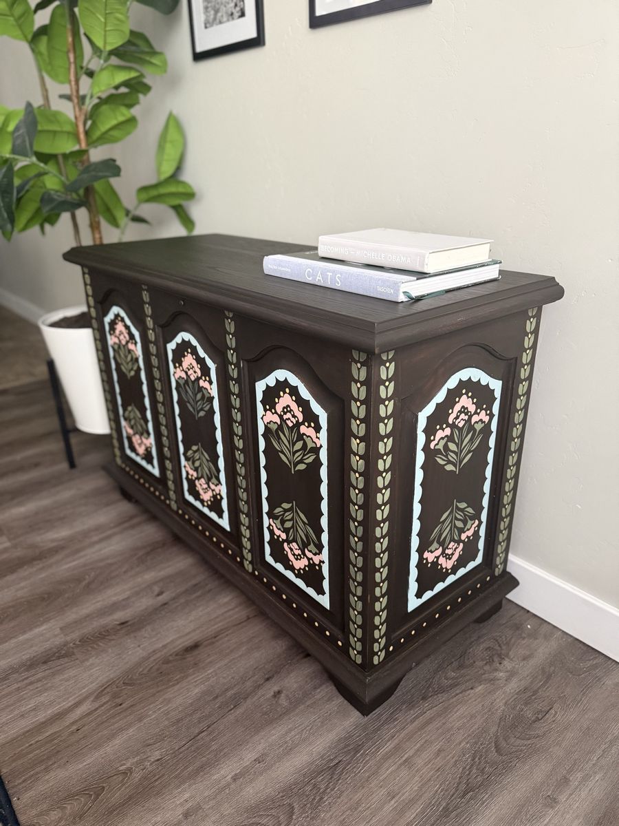 Beautiful Bespoke Hand-painted Floral Solid Cedar