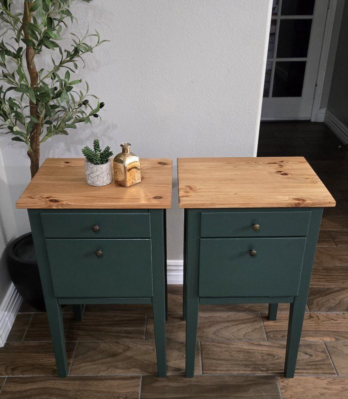two wood nightstands