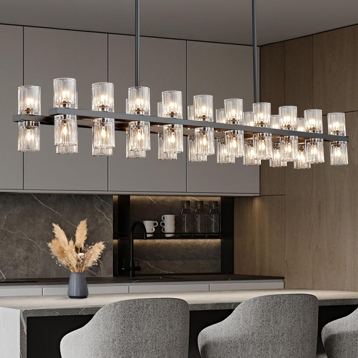 53" Black Rectangular Crystal Chandelier