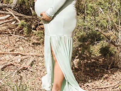 Maternity Off-Shoulder Ruched Long Sleeve Slit Maxi Dress