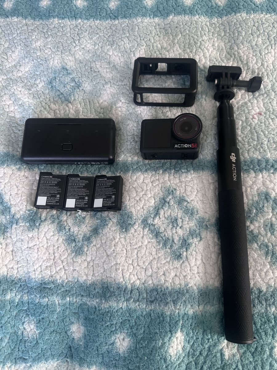 DJI Osmo Action 5 Pro Camera Bundle with Extension Rod, Charging Case, and 3 Batteries