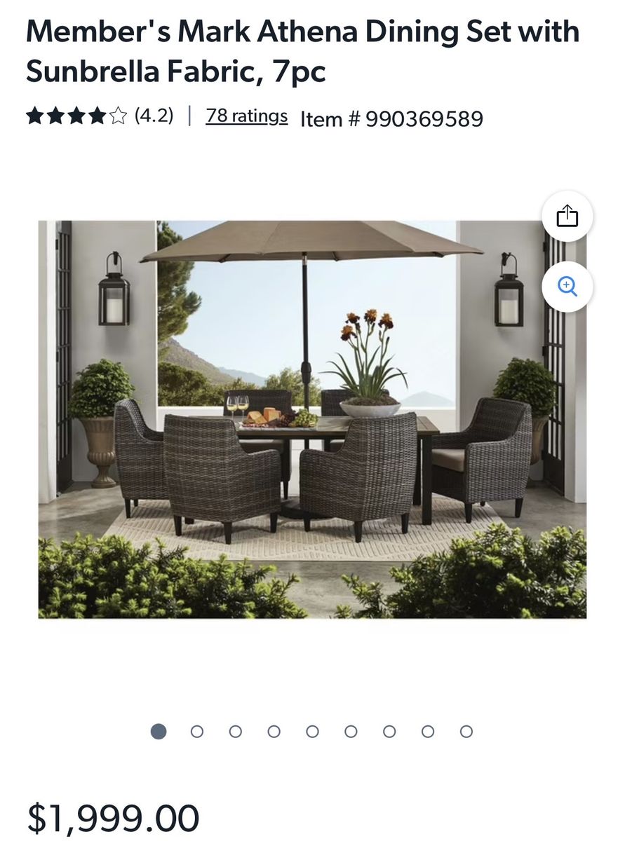 Members Mark 7 Piece Athena Dining Set Patio Furniture