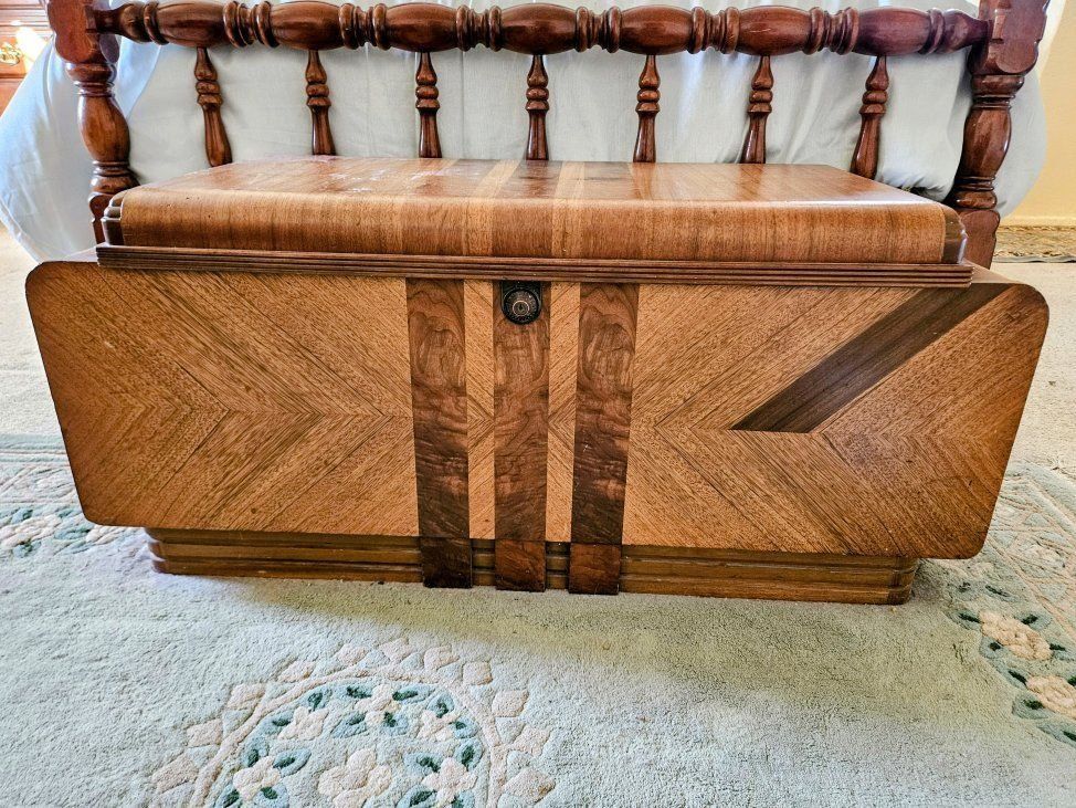 Vintage 1930's Cavalier Cedar Chest Blanket Storage Trunk Waterfall Style with Secret Side Compartments