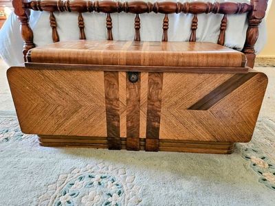 Vintage 1930's Cavalier Cedar Chest Blanket Storage Trunk Waterfall Style with Secret Side Compartments