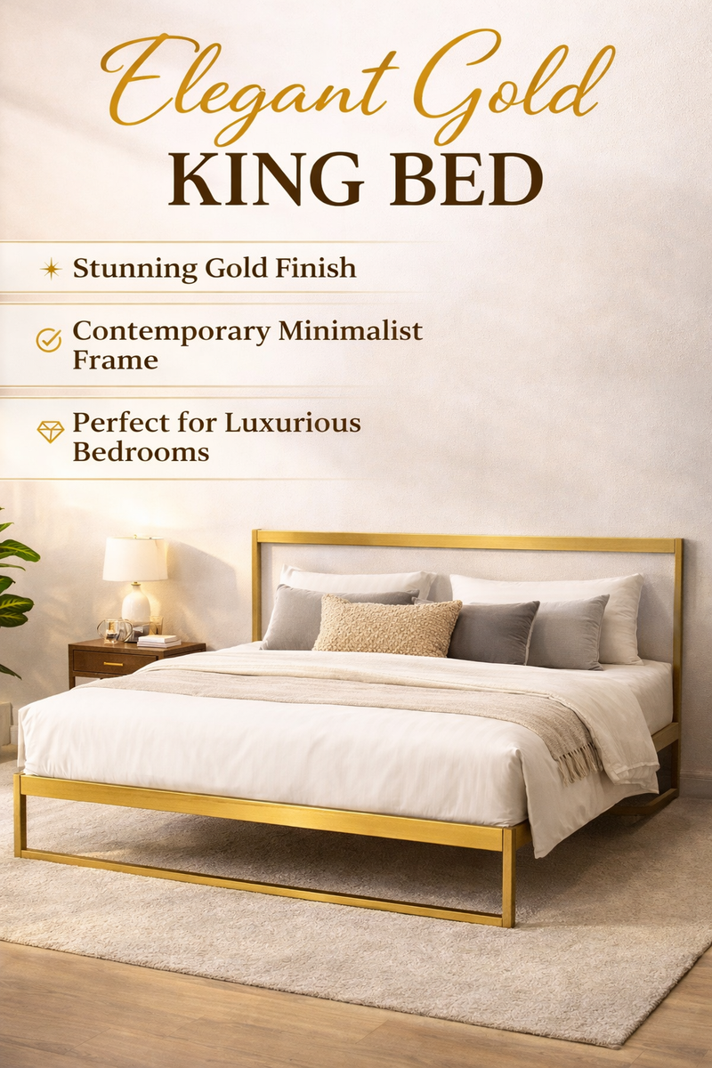 Elegant Gold King Bed Frame – Modern Minimalist Luxury