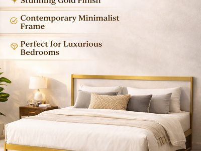 Elegant Gold King Bed Frame – Modern Minimalist Luxury