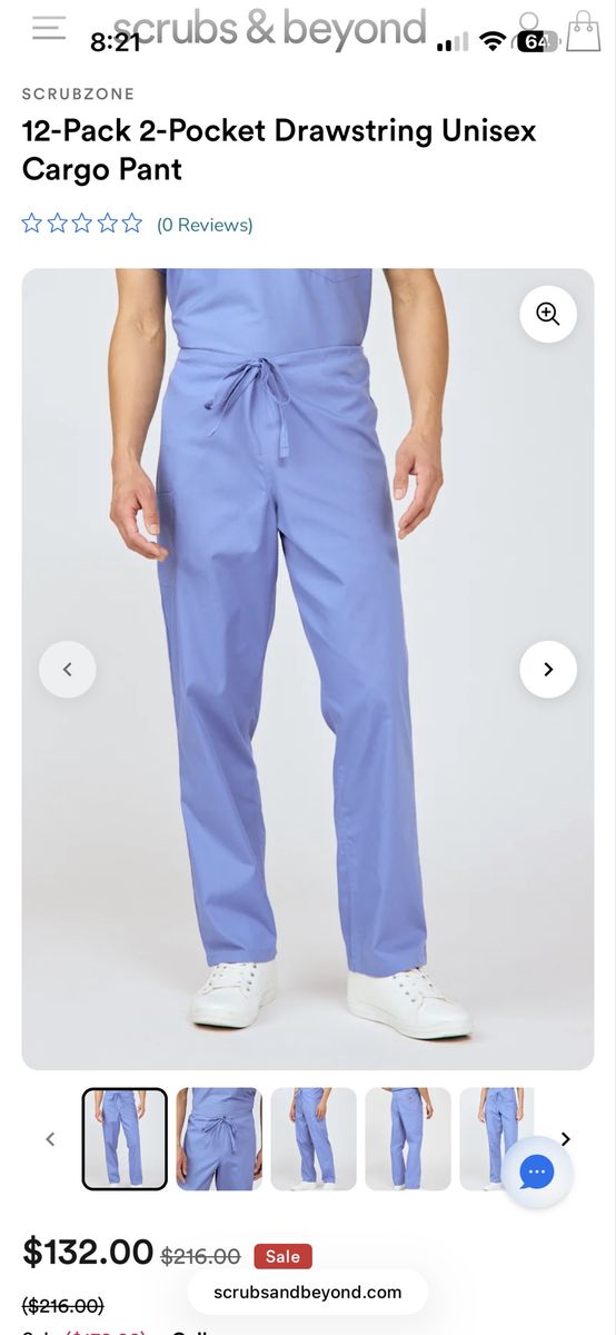 ScrubZone 12-Pack Unisex Cargo Scrub Pants Medium Ceil Blue Navy