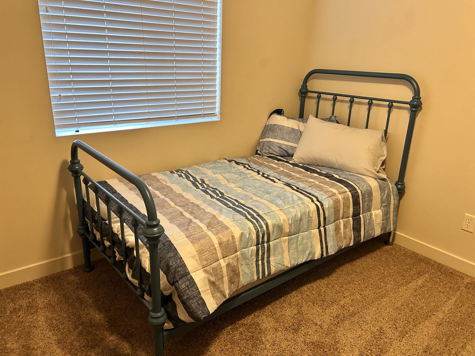 TWO Twin Metal Bed Frames + Mattress and Bedding (