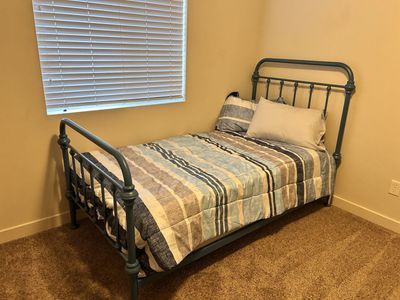 TWO Twin Metal Bed Frames + Mattress and Bedding (