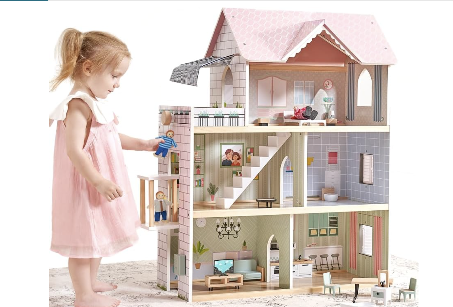 New in Box Wooden Dollhouse with Furniture for Girls with Doorbell, Light,Elevator, 6 Rooms 2.6ft