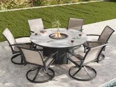 Agio Clearfield 7-piece Sling Fire Outdoor Patio Dining Set 1934053 #106120