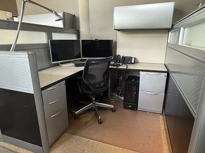 Office Cubicles Metal With Wood Tone Details