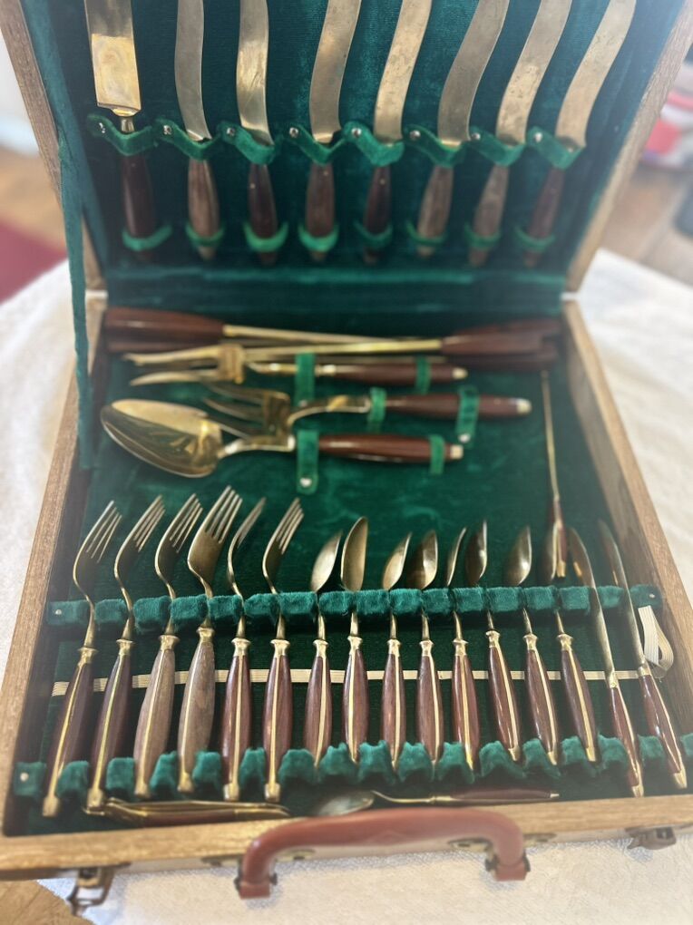 Thailand Brass Bronze Flatware 35 Piece Set & Box