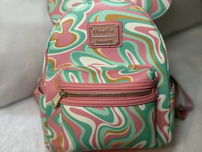 Disney Parks Loungefly Mickey Mouse Swirl Mini Backpack Pink Green Cream