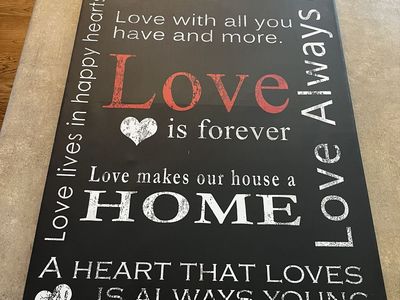 Large Black & White "Love is Forever" Inspirational Quote Canvas Wall Art Decor