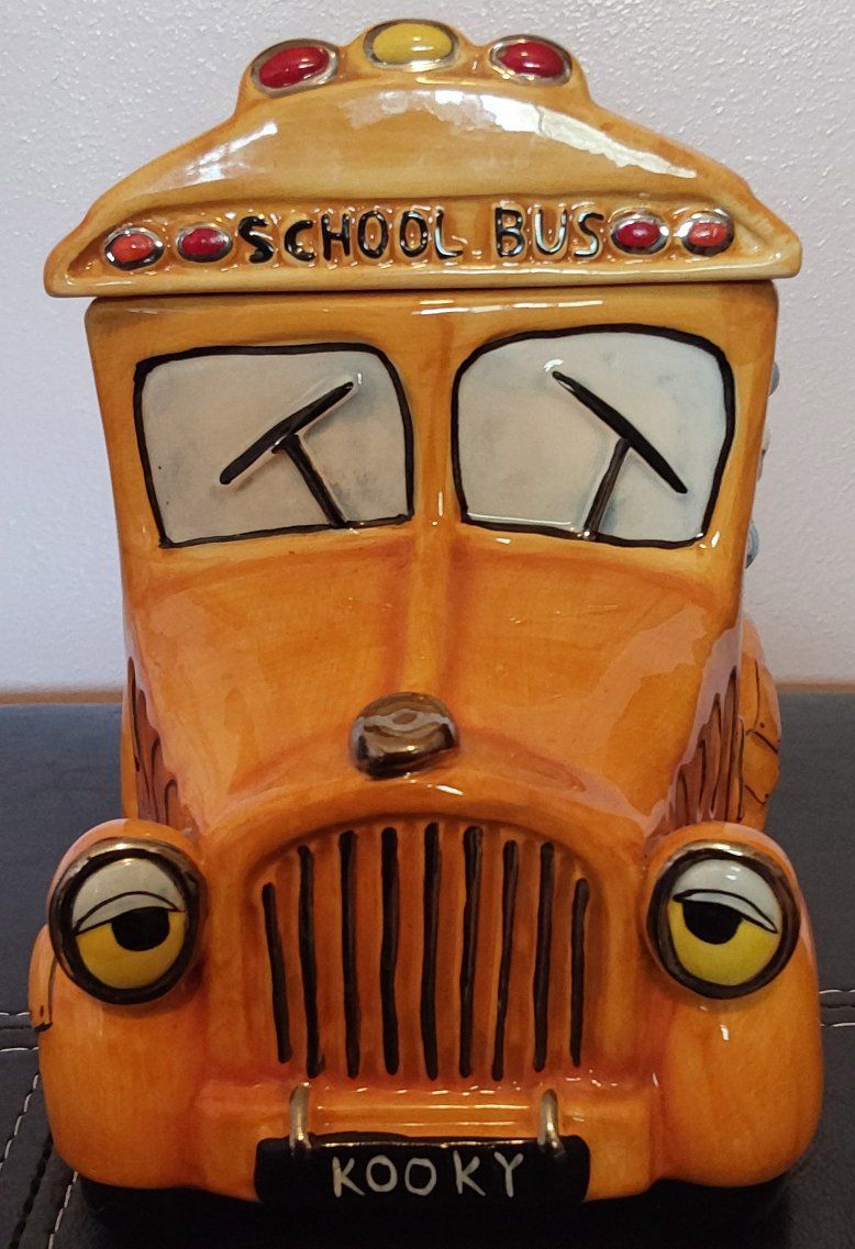 Vintage Ceramic School Bus Cookie Jar - "Kooky" License Plate - Unique Decor & Storage