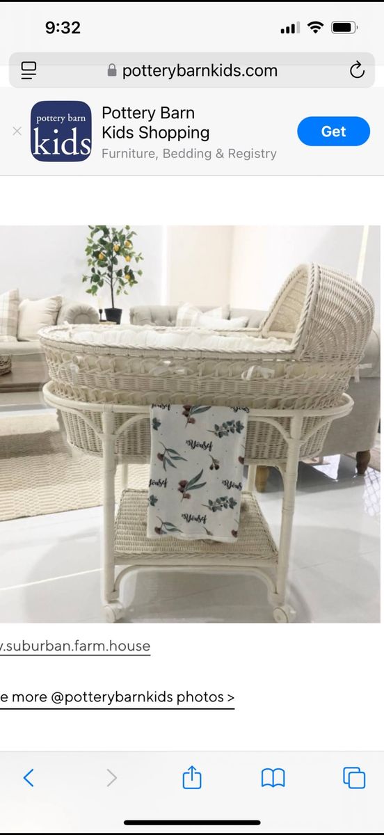 Pottery Barn wicker baby bassinet