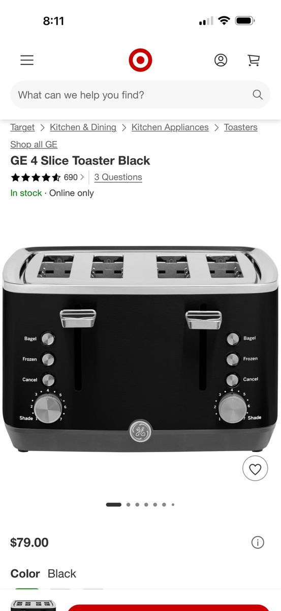 GE 4-Slice Toaster in Black with Extra Wide Slots and 7 Shade Settings brand new still in box