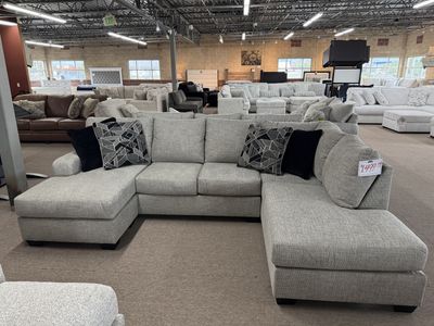 Last one! Megginson Gray 2pc Sectional Sofa - Living Room Furniture - Action Home Furniture