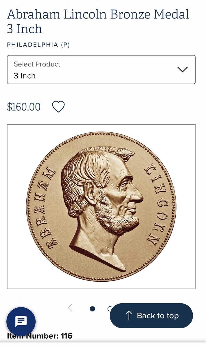 Presidential Abraham Lincoln 3' Bronze Medal Coin