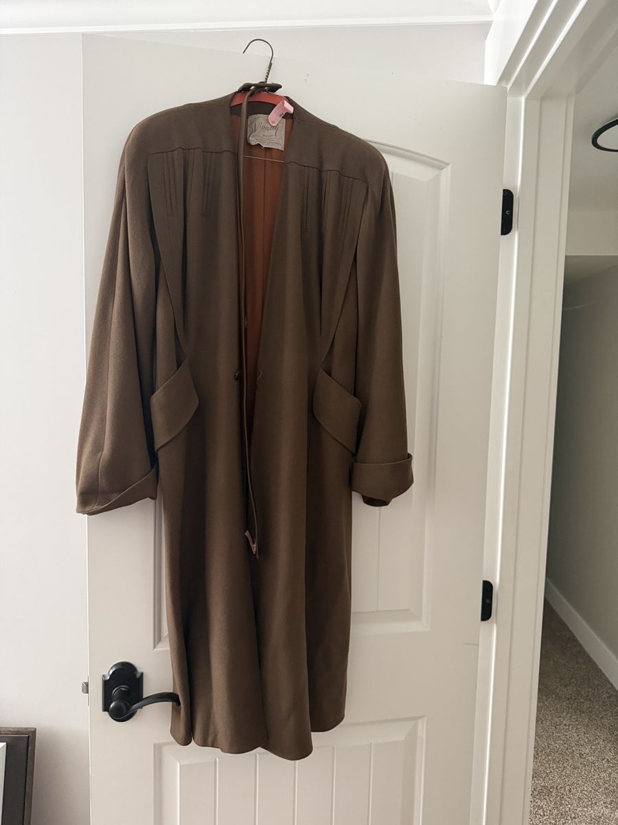 Vintage Vionay New York Brown 100% Virgin Wool Long Coat, Exclusive Auerbach Company, Size S