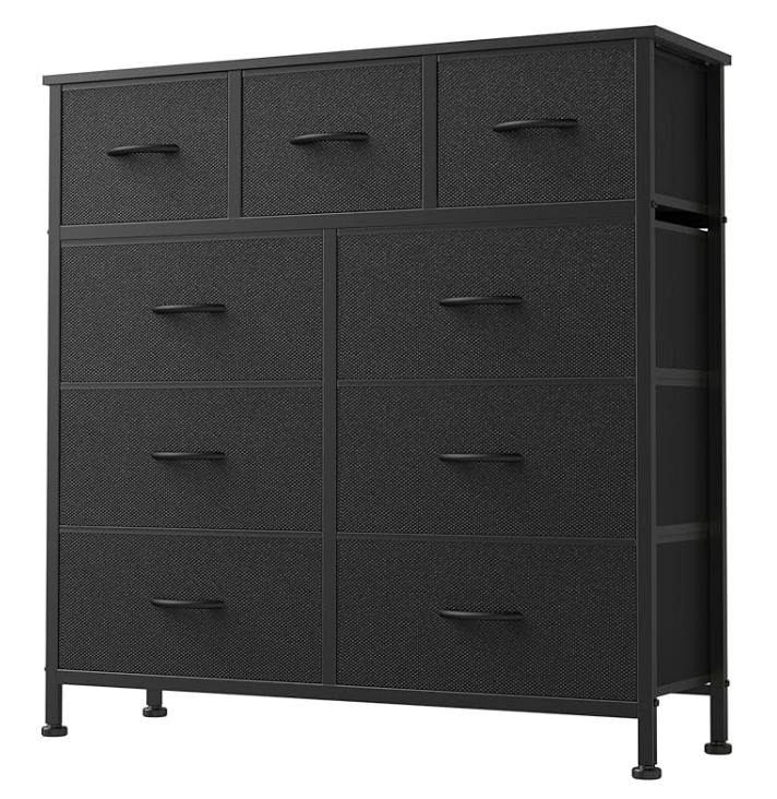 NEW Black 9 Drawer Dresser for Bedroom, Fabric Storage Organizer with Sturdy Metal Frame, Wooden Top