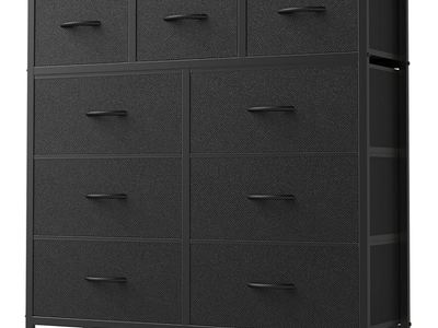 NEW Black 9 Drawer Dresser for Bedroom, Fabric Storage Organizer with Sturdy Metal Frame, Wooden Top