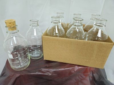 Lot Misc Glass Flask Beaker West Germany 1L Vintage 60mL Dropper Vial Bottle Cork