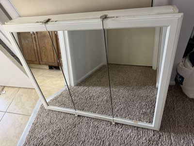 White Tri-View Bathroom Medicine Cabinet with Mirrored Doors