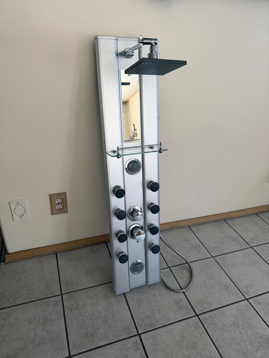 Shower panel - aluminum with sprayers and hand held wand NEW!