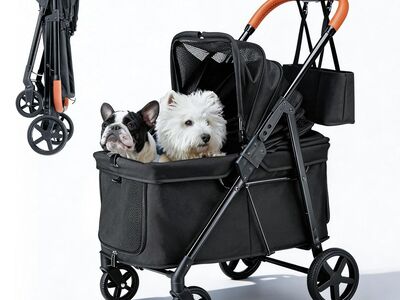 Dog Stroller for Medium & Small Dogs - Low-Entry Design - Anti-Jump-Out Feature - Up to 70 lbs