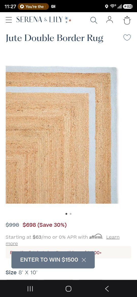 Serena & Lily Jute Double Border Rug 3.5'x9' in Ivory - New