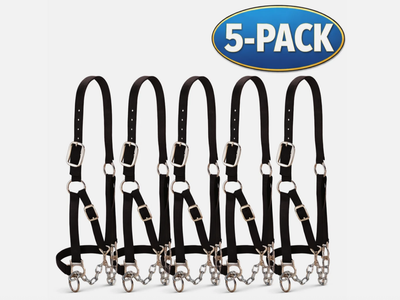5-Pack Weaver Livestock Heavy Duty Black Halter Medium w/ Chain Lead Adjustable