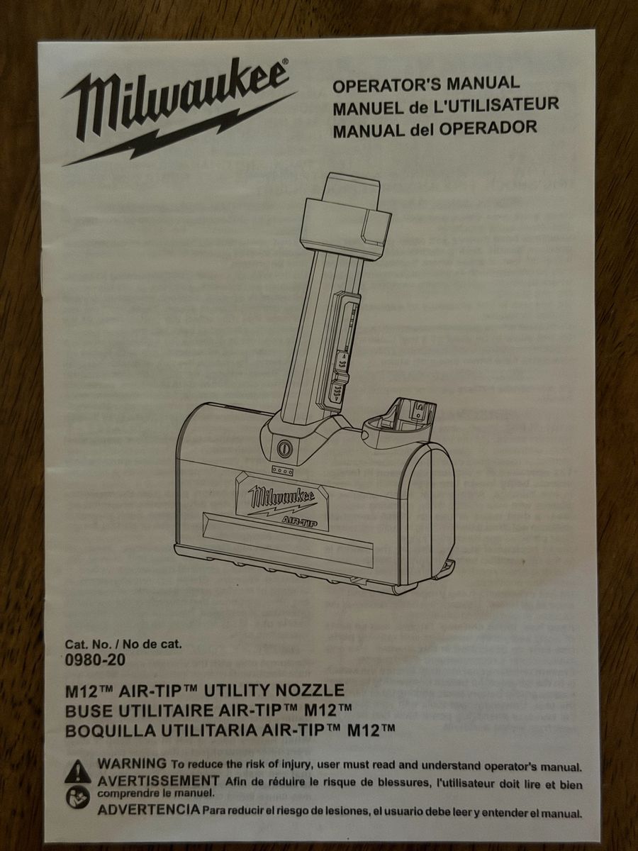 Milwaukee M12 AIR-TIP Motorized Utility Nozzle Attachment (0980-20) with Manual
