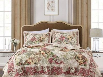 Floral Patchwork Quilt throw King Size, Reversible Quilted Bedspread with Multi-color