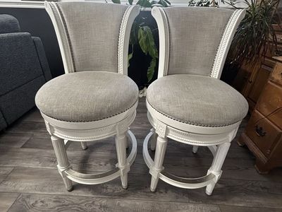 Set of 2 Upholstered Swivel Hardwood Counter Stools - White / Gray