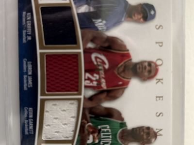 Upper Deck Spokesmen Triple Swatch Memorabilia Ken Griffey Jr LeBron James Kevin Garnett 08/15 made. I added Autographed cards.