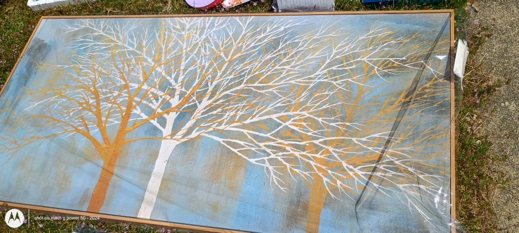framed gold and white tree canvas wall art paintin
