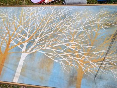 framed gold and white tree canvas wall art paintin