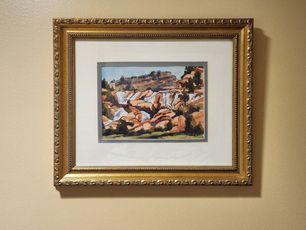 Framed Original Watercolor Painting "Gunlock Overflow" by Wallace Lee