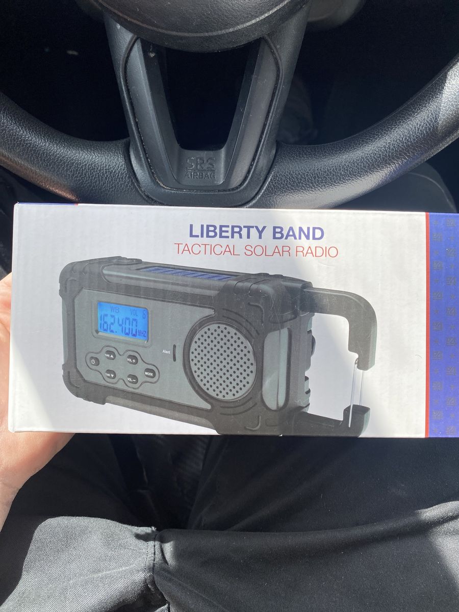 Liberty Band Tactical Solar Radio - AM/FM/SW/NOAA Weather, USB Charging, LED Flashlight, Hand Crank