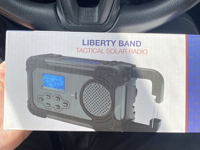 Liberty Band Tactical Solar Radio - AM/FM/SW/NOAA Weather, USB Charging, LED Flashlight, Hand Crank