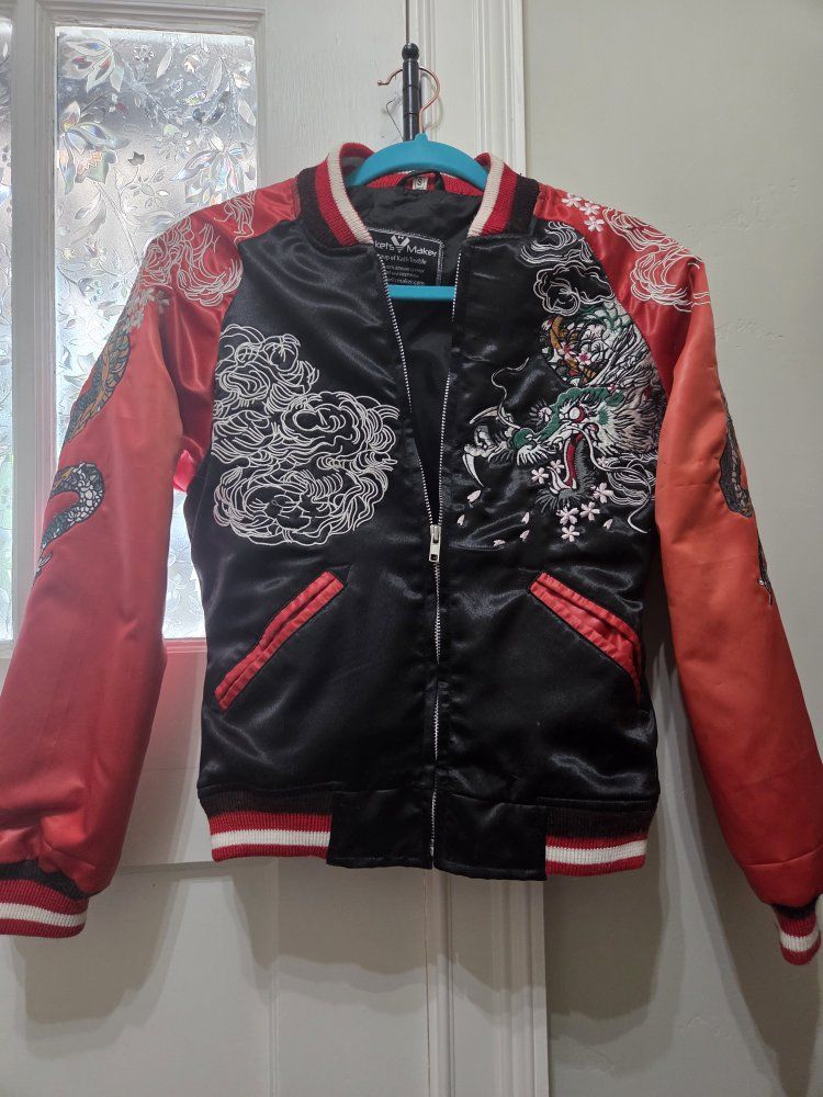 Japanese Dragon & Snake satin bomber jacket unisex adult small
